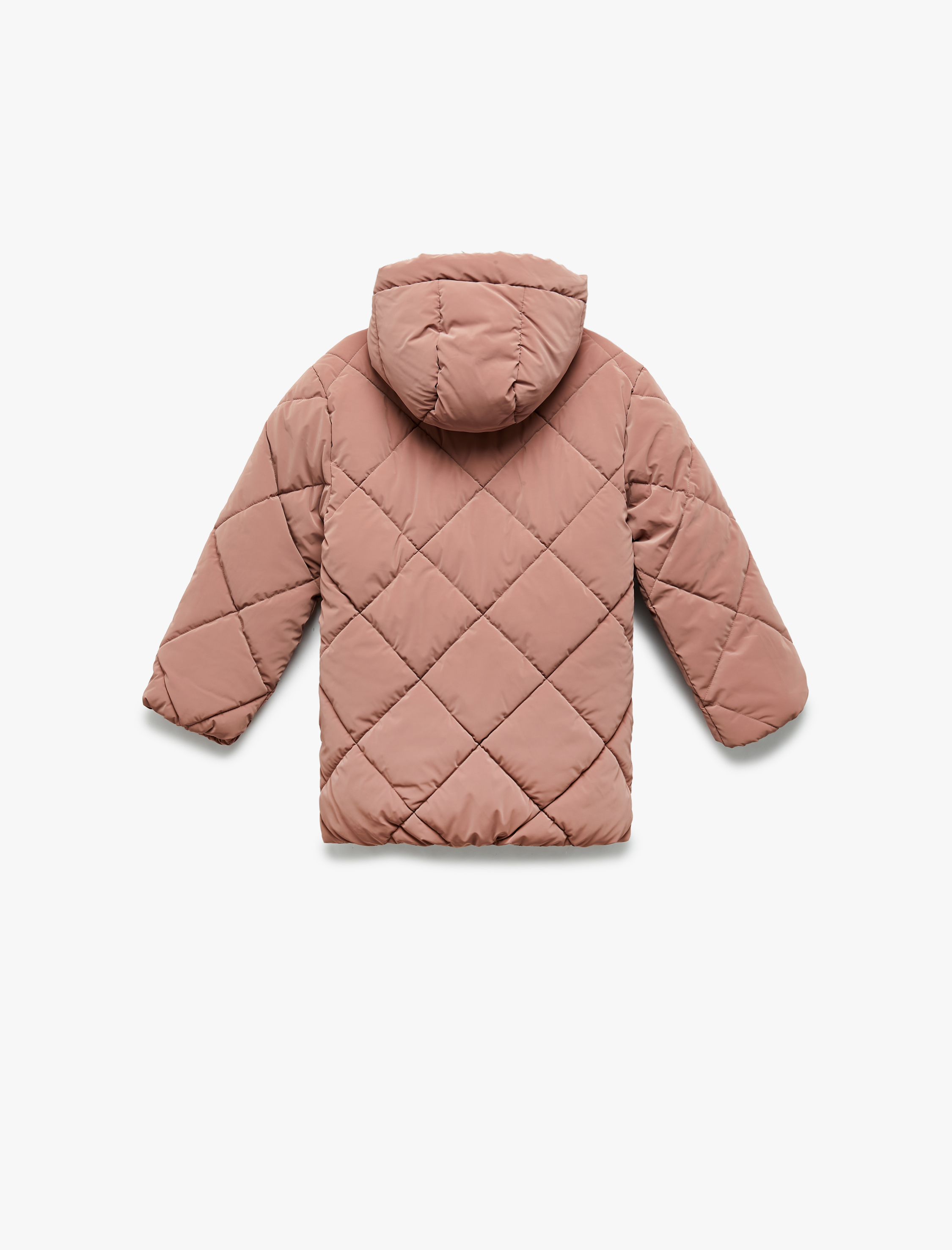  Kız Çocuk Uzun Kollu Fermuarlı Kapitone Kapşonlu Şişme Mont