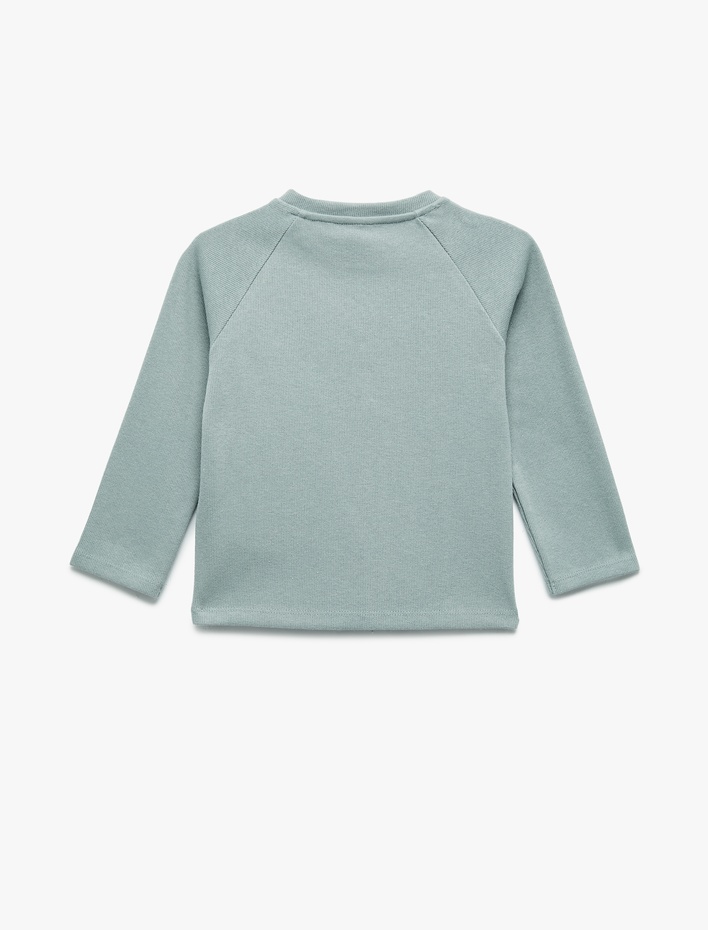 Erkek Bebek Pamuklu Düğmeli Uzun Reglan Kollu Bisiklet Yaka Sweatshirt