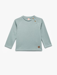 Düğmeli Uzun Kollu Bisiklet Yaka Sweatshirt