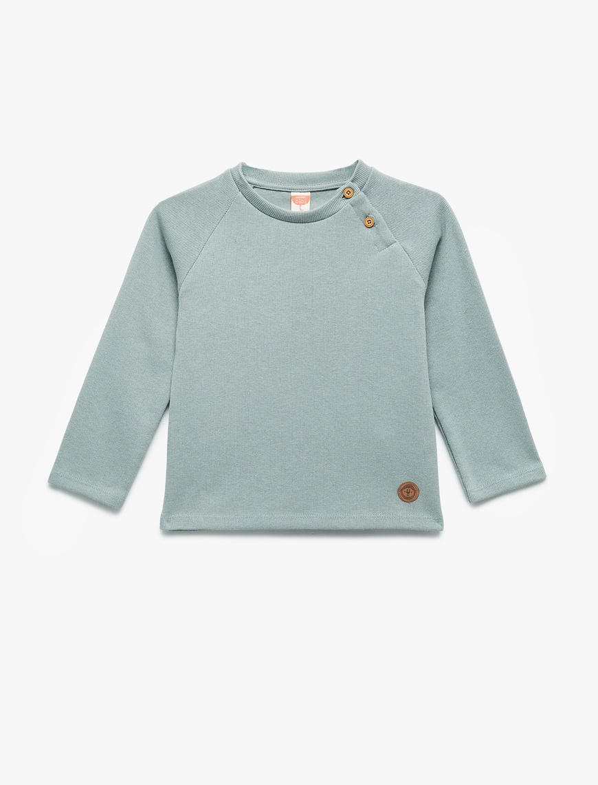  Erkek Bebek Düğmeli Uzun Kollu Bisiklet Yaka Sweatshirt