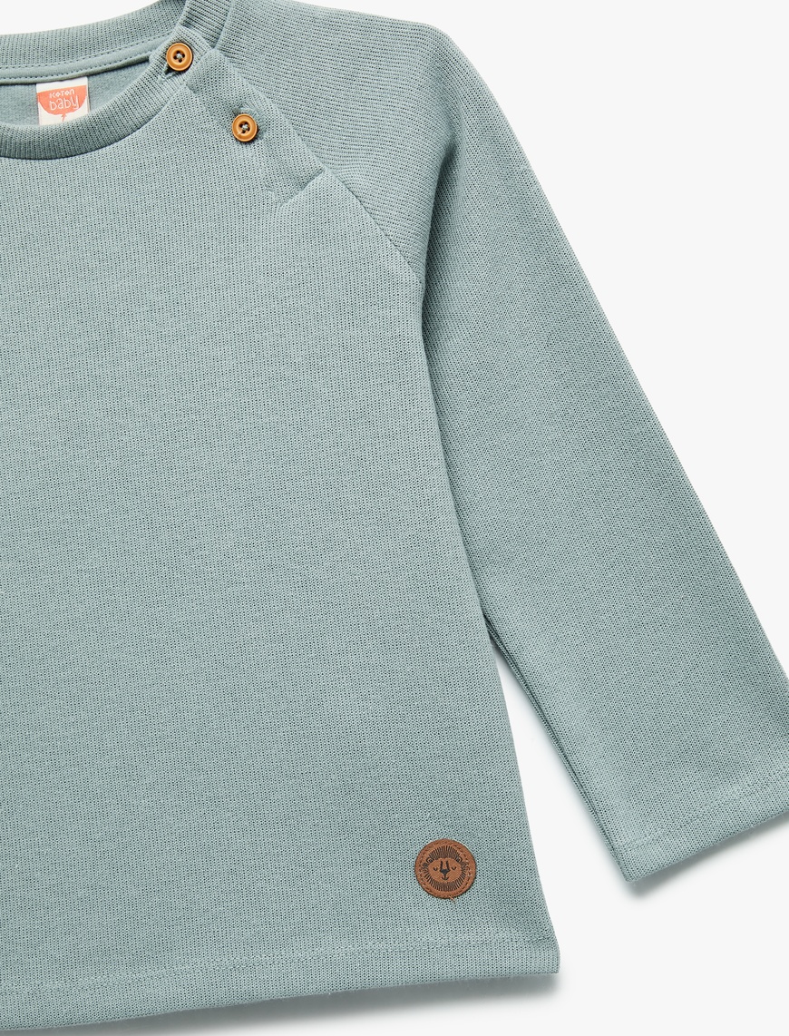  Erkek Bebek Düğmeli Uzun Kollu Bisiklet Yaka Sweatshirt