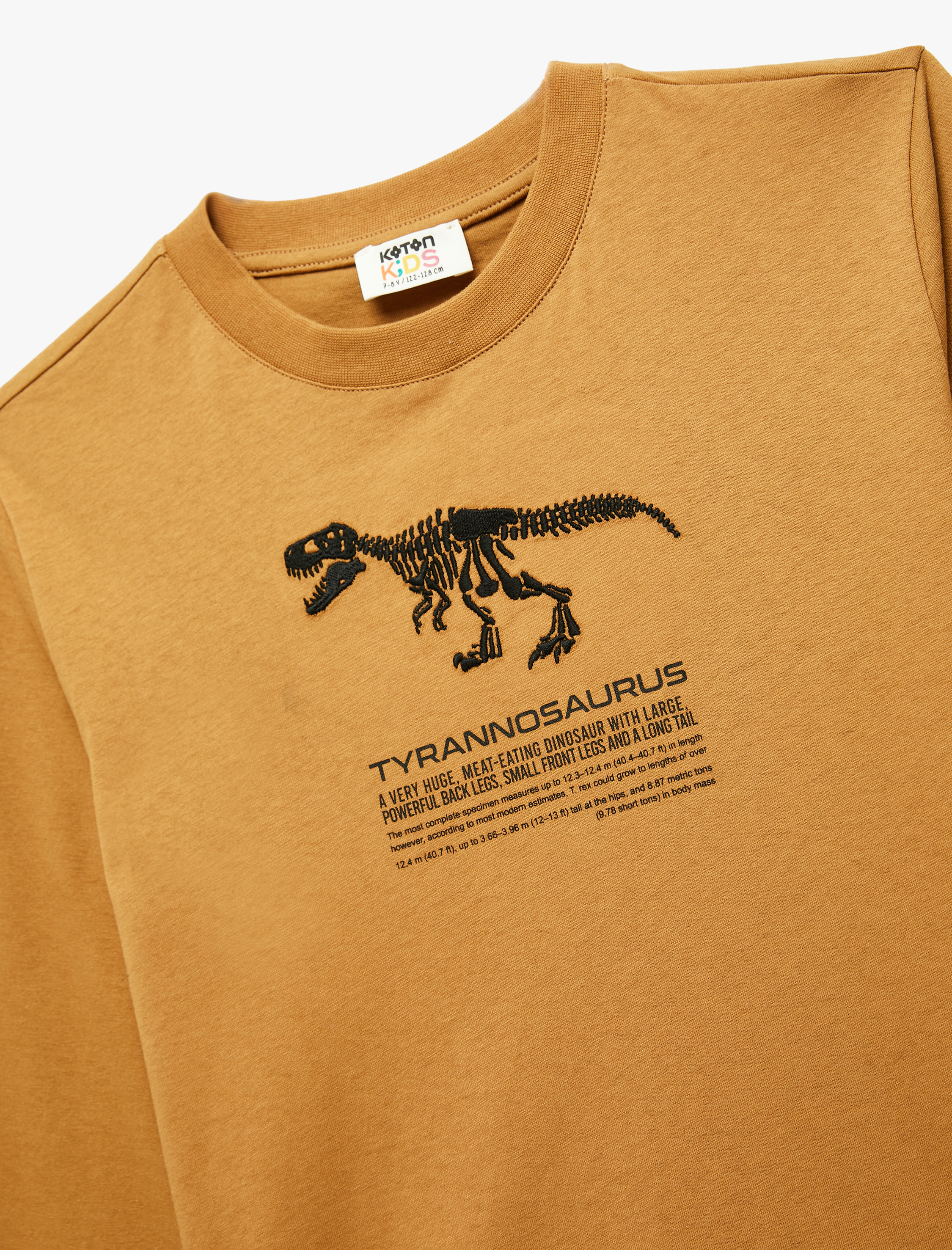  Erkek Çocuk Dinozor Baskılı Uzun Kollu Bisiklet Yaka Pamuklu Tişört