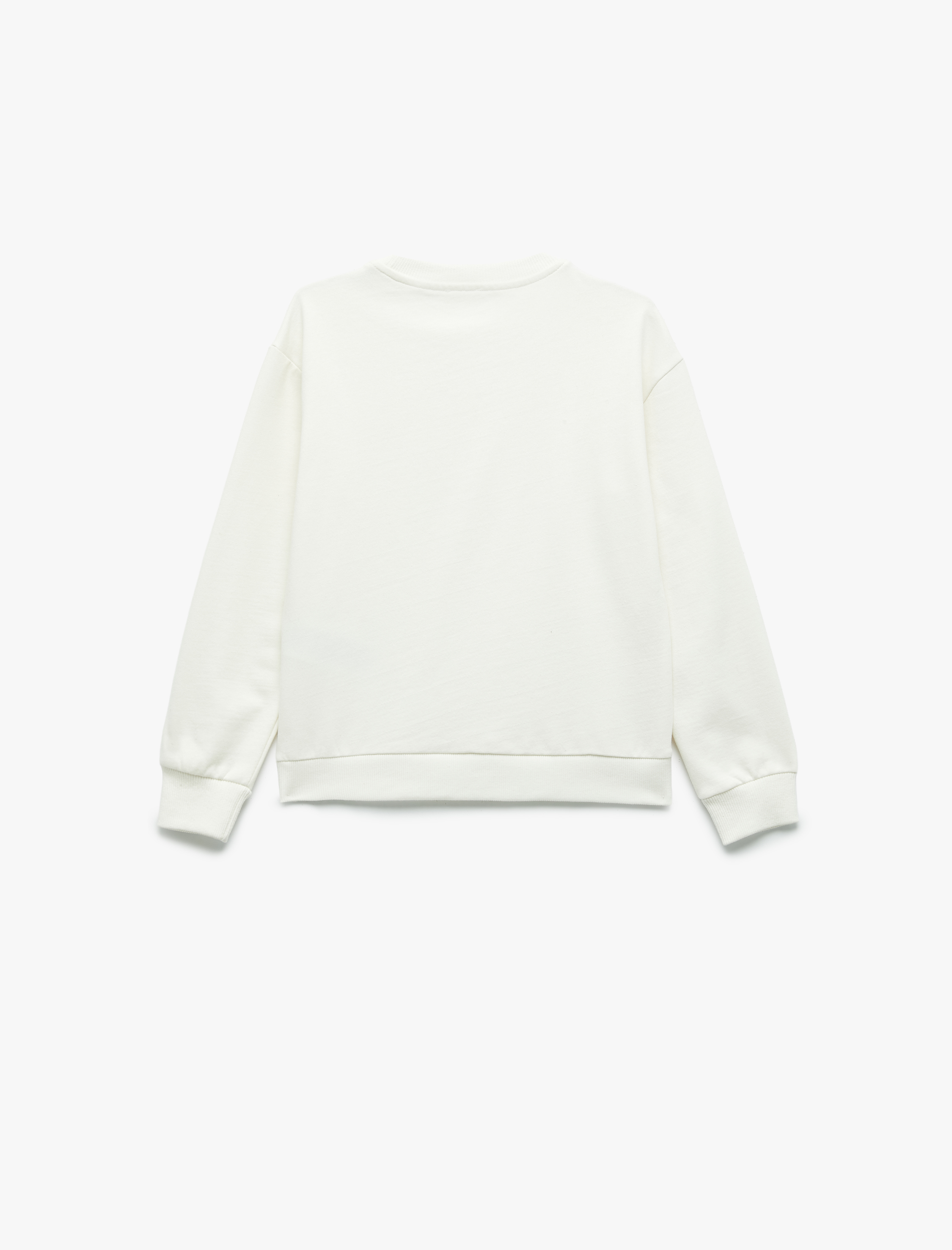  Kız Çocuk Taş Detaylı Uzun Kollu Bisiklet Yaka Şardonlu Pamuklu Sweatshirt