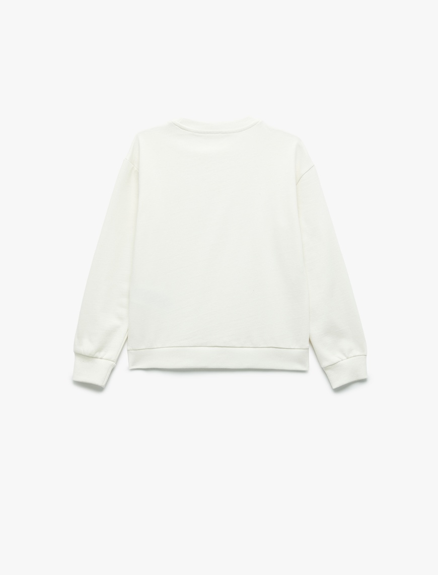  Kız Çocuk Taş Detaylı Uzun Kollu Bisiklet Yaka Şardonlu Pamuklu Sweatshirt