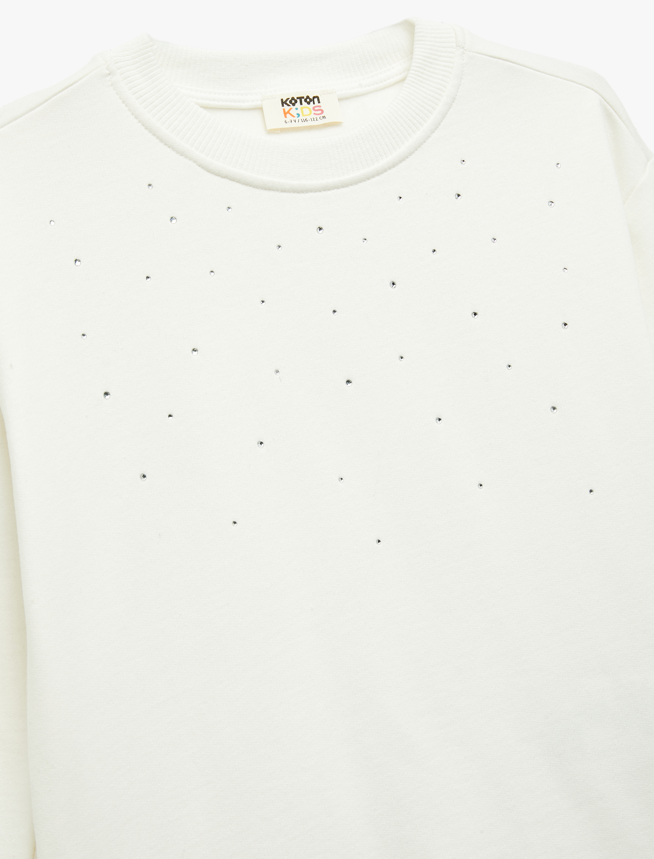  Kız Çocuk Taş Detaylı Uzun Kollu Bisiklet Yaka Şardonlu Pamuklu Sweatshirt