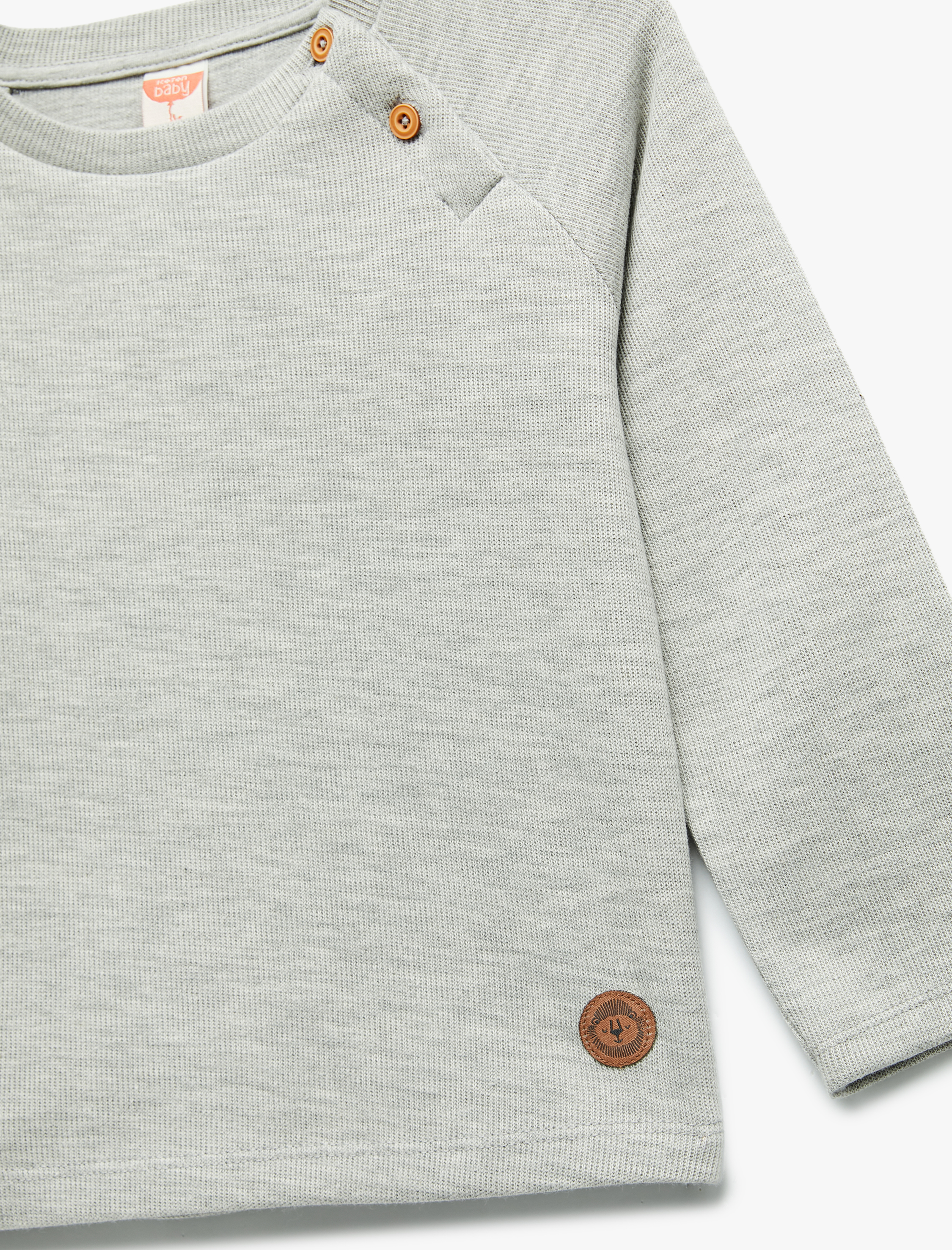  Erkek Bebek Pamuklu Düğmeli Uzun Reglan Kollu Bisiklet Yaka Sweatshirt