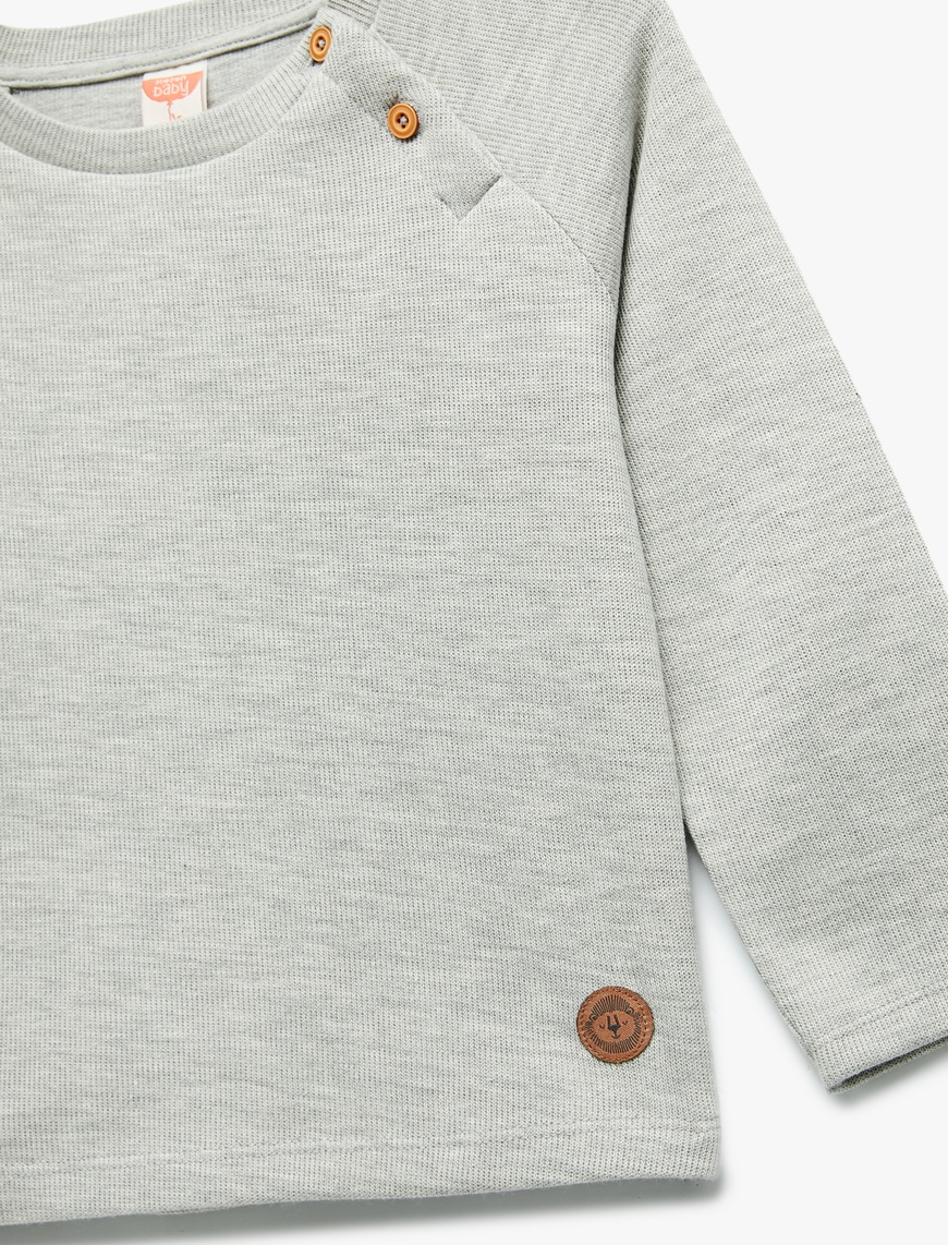  Erkek Bebek Düğmeli Uzun Kollu Bisiklet Yaka Sweatshirt