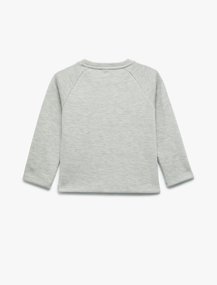 Erkek Bebek Pamuklu Düğmeli Uzun Reglan Kollu Bisiklet Yaka Sweatshirt