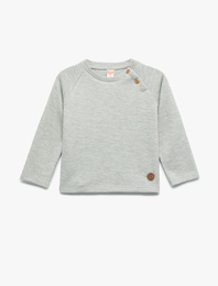 Düğmeli Uzun Kollu Bisiklet Yaka Sweatshirt