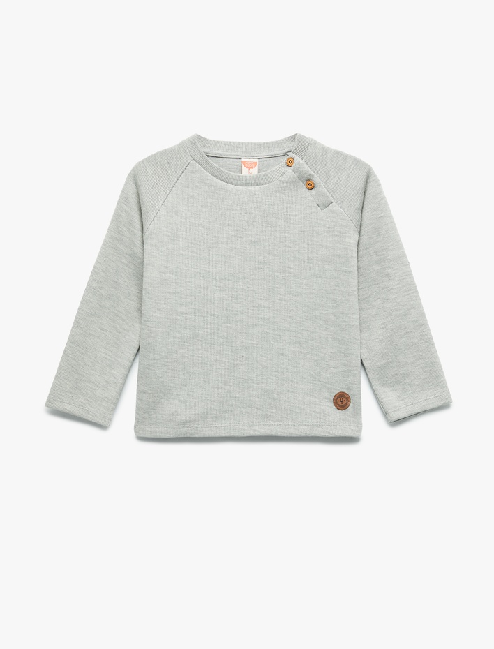 Erkek Bebek Pamuklu Düğmeli Uzun Kollu Bisiklet Yaka Sweatshirt