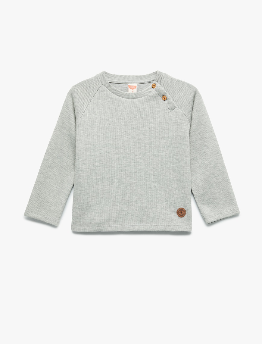  Erkek Bebek Düğmeli Uzun Kollu Bisiklet Yaka Sweatshirt