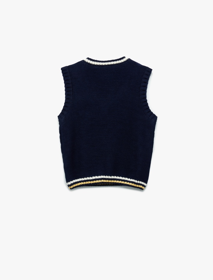 Kız Çocuk V Yaka Örgü Dokulu Fiyonk Detaylı Triko Süveter