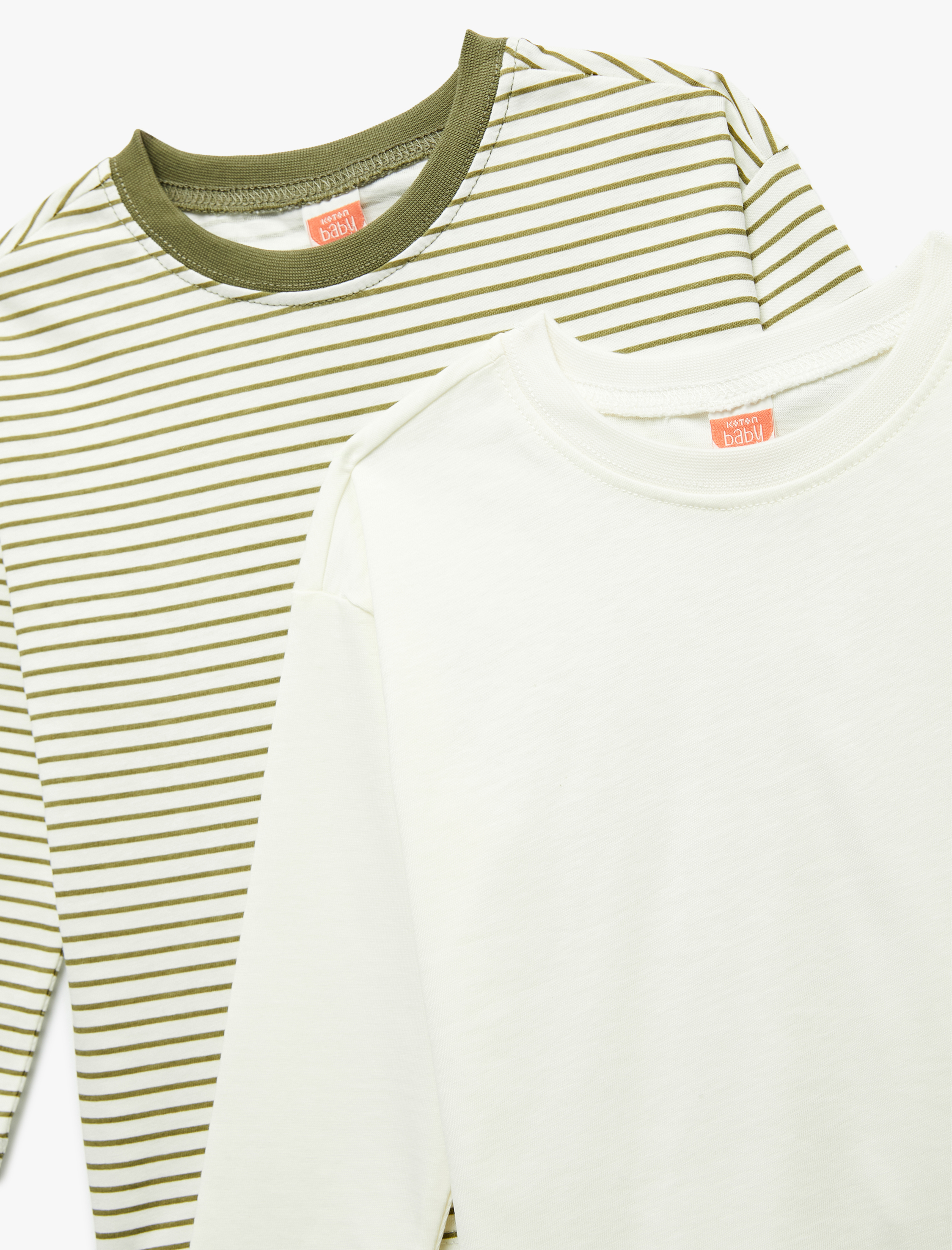  Erkek Bebek Pamuklu Uzun Kollu Bisiklet Yaka Çizgili 2'Li Tişört Seti