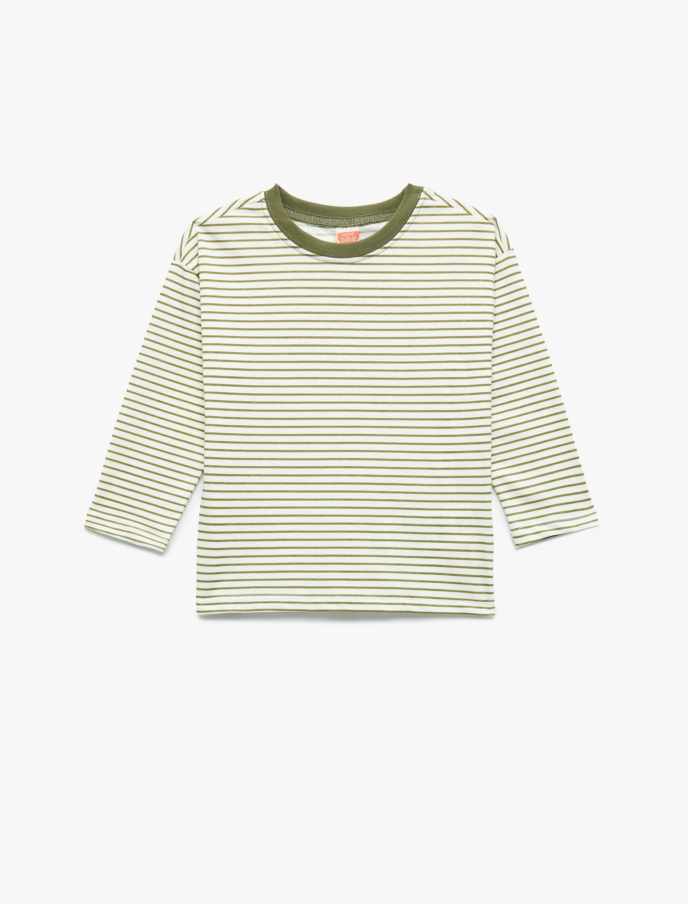  Erkek Bebek Pamuklu Uzun Kollu Bisiklet Yaka Çizgili 2'Li Tişört Seti