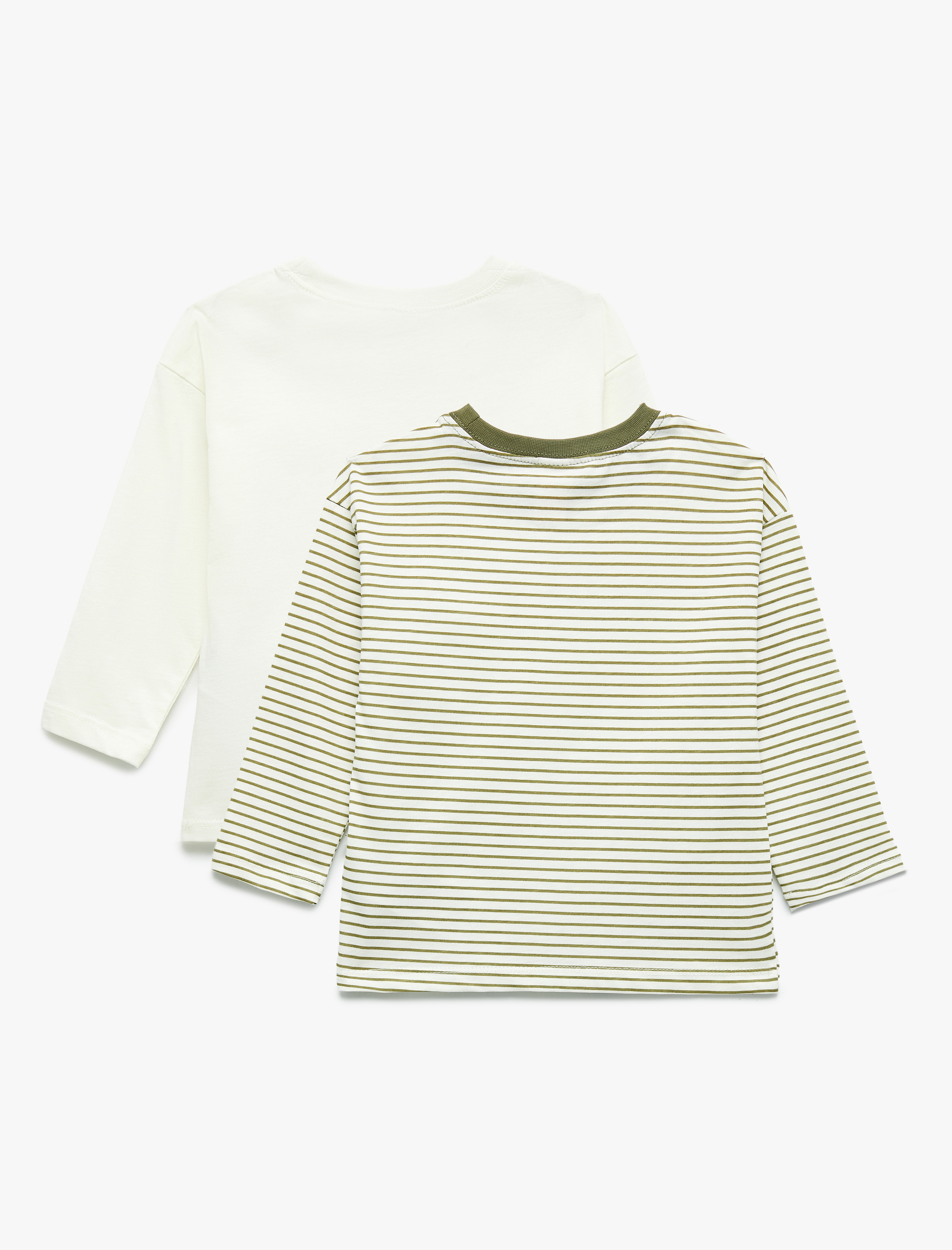  Erkek Bebek Pamuklu Uzun Kollu Bisiklet Yaka Çizgili 2'Li Tişört Seti