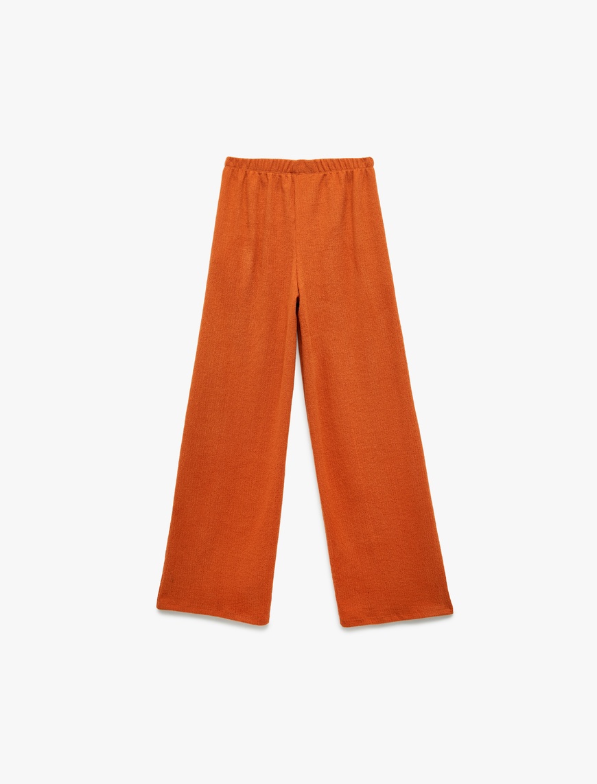  Kız Çocuk Şardonlu Beli Lastikli Basic Geniş Paça Pantolon