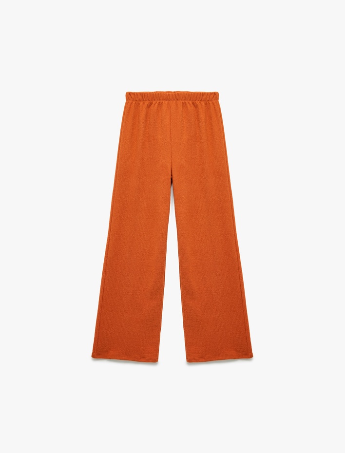 Kız Çocuk Şardonlu Beli Lastikli Basic Geniş Paça Pantolon