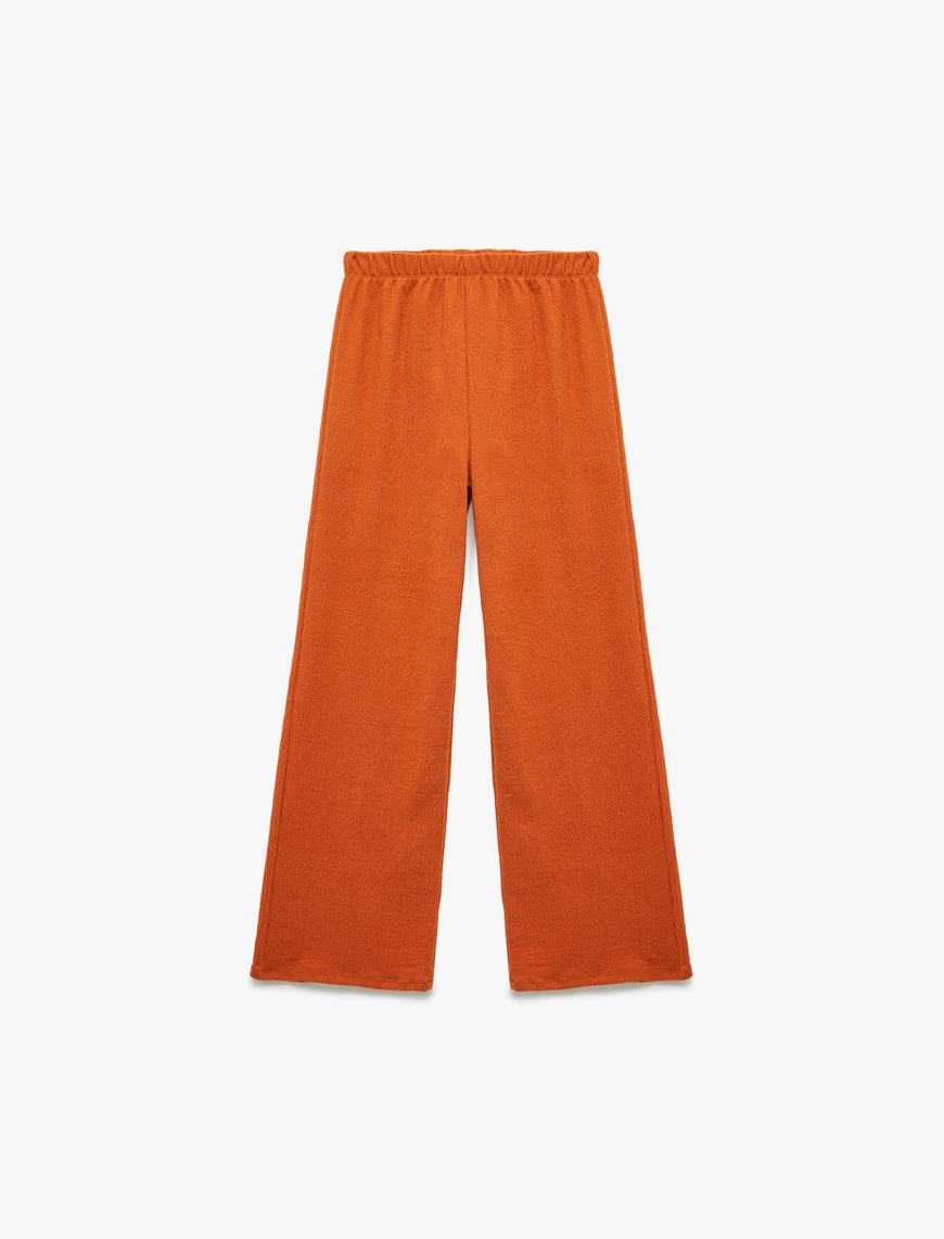  Kız Çocuk Şardonlu Beli Lastikli Basic Geniş Paça Pantolon