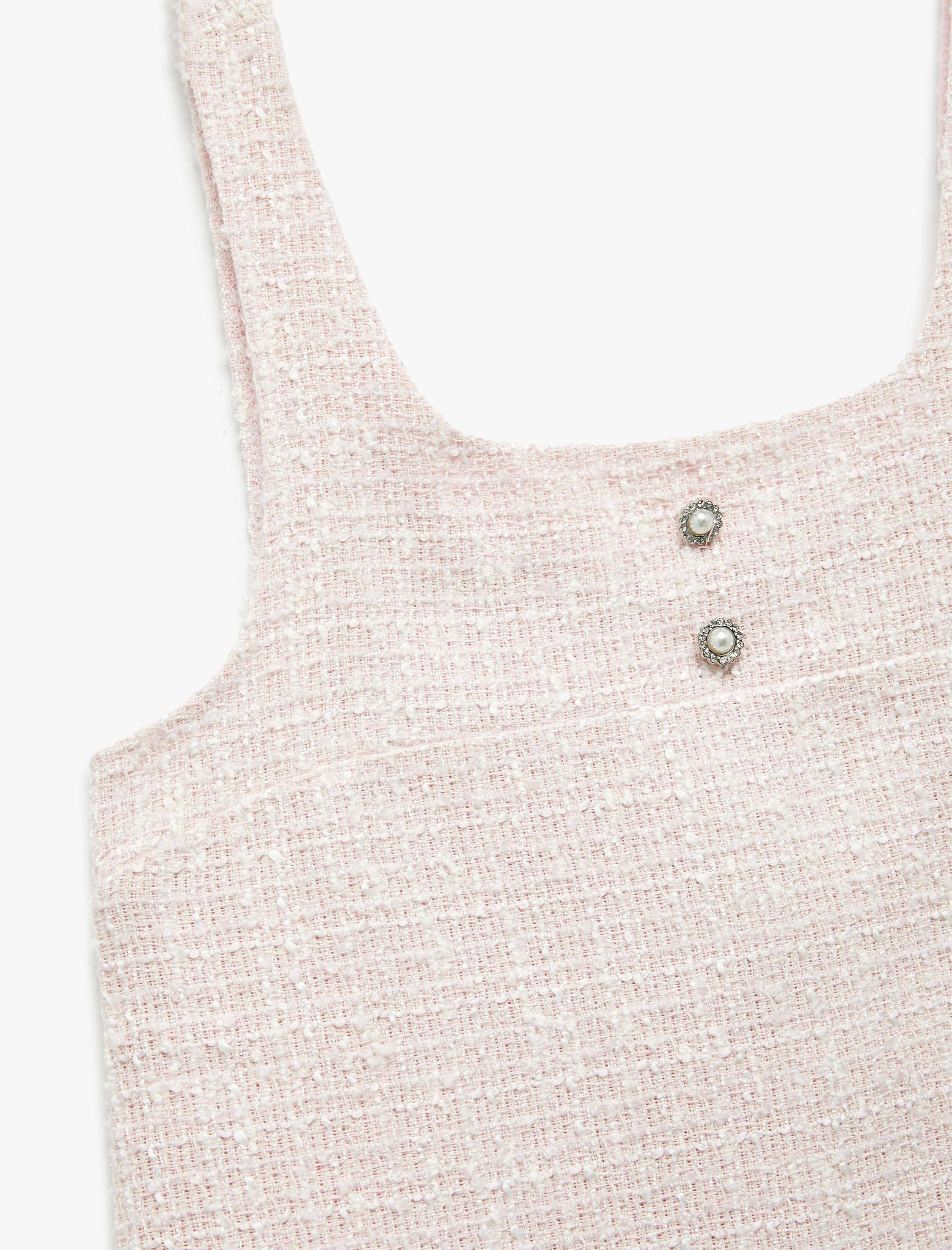  Kız Çocuk Kare Yaka Kolsuz Düğme detaylı Tüvit Jile Elbise