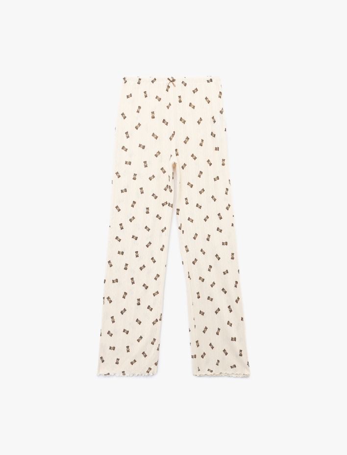 Pamuklu Rahat Kalıp Ayıcık Baskılı Pijama Altı