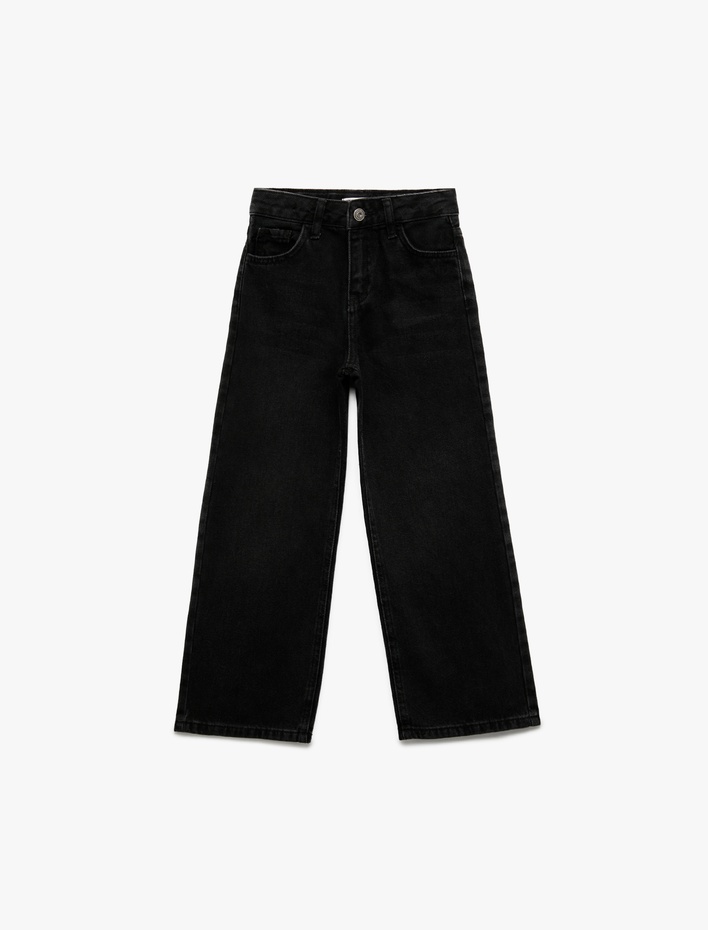 Kız Çocuk Pamuklu Geniş Paça Denim Pantolon