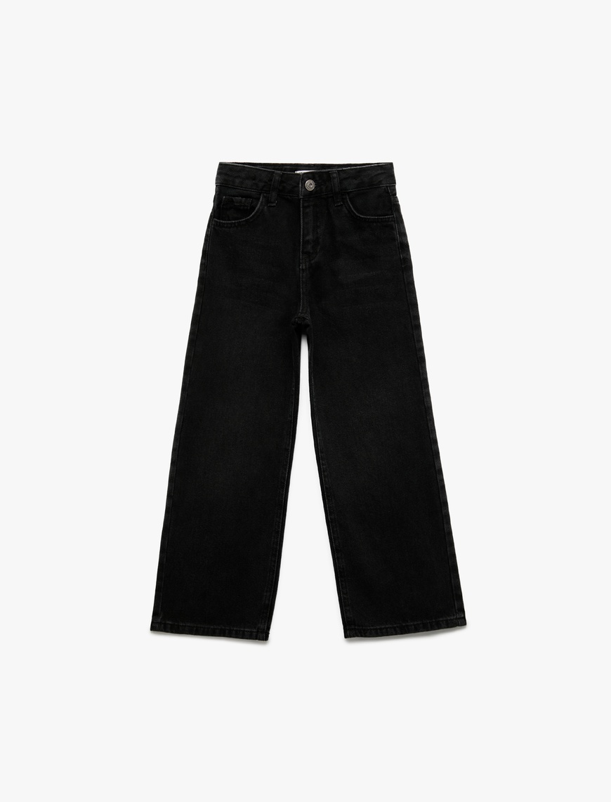  Kız Çocuk Pamuklu Geniş Paça Denim Pantolon