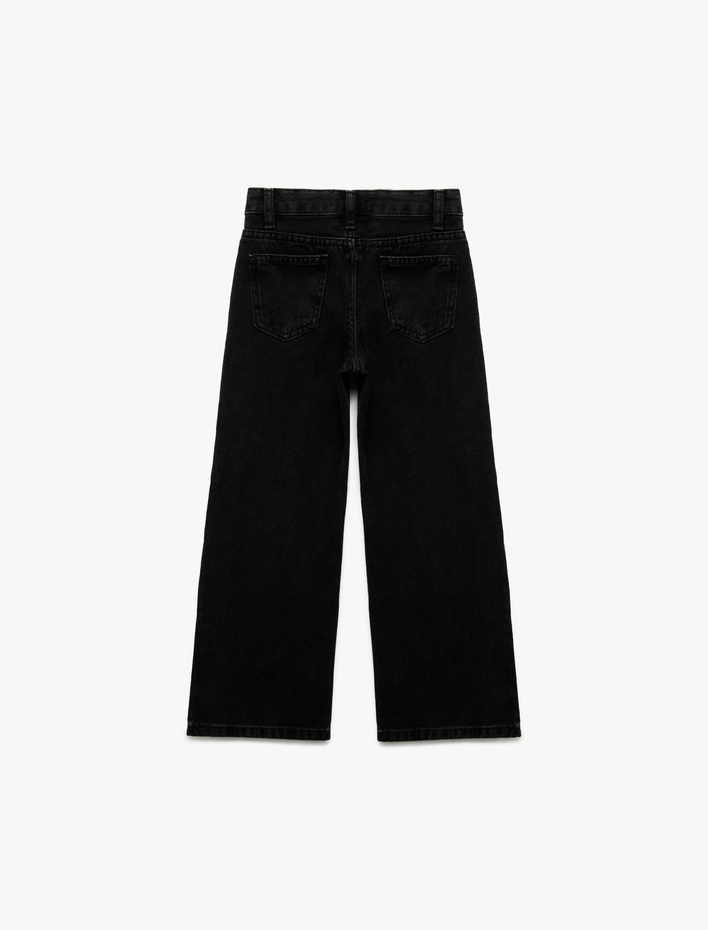 Kız Çocuk Pamuklu Geniş Paça Denim Pantolon