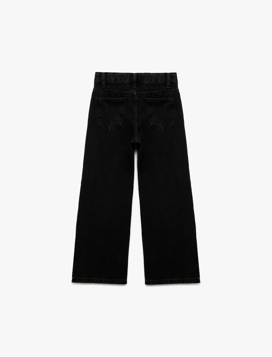  Kız Çocuk Pamuklu Geniş Paça Denim Pantolon