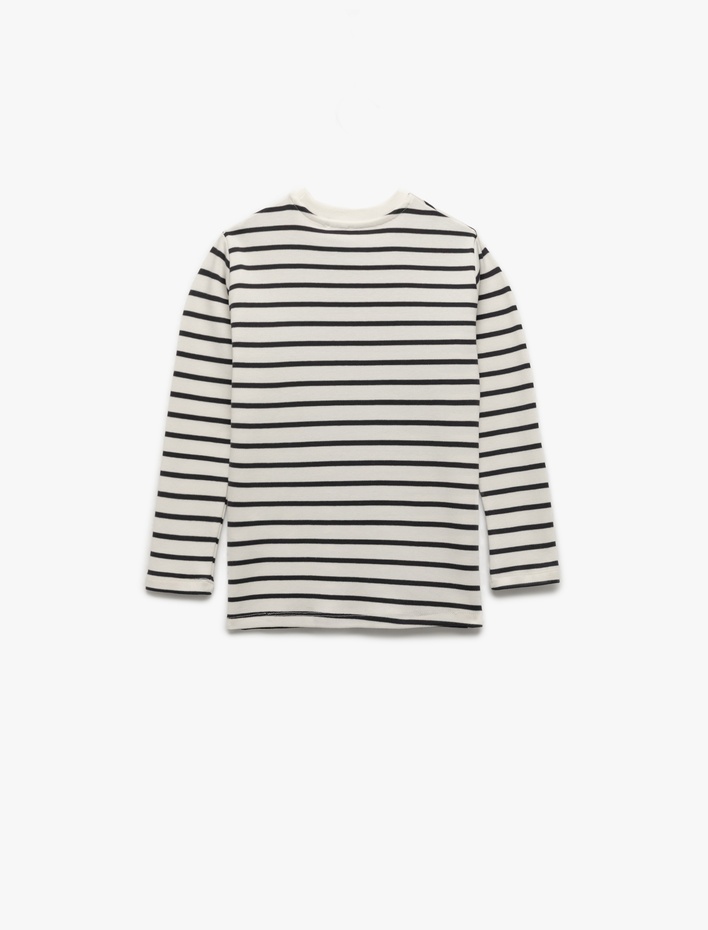 Erkek Çocuk Pamuklu Uzun Kollu Bisiklet Yaka Çizgili Tişört
