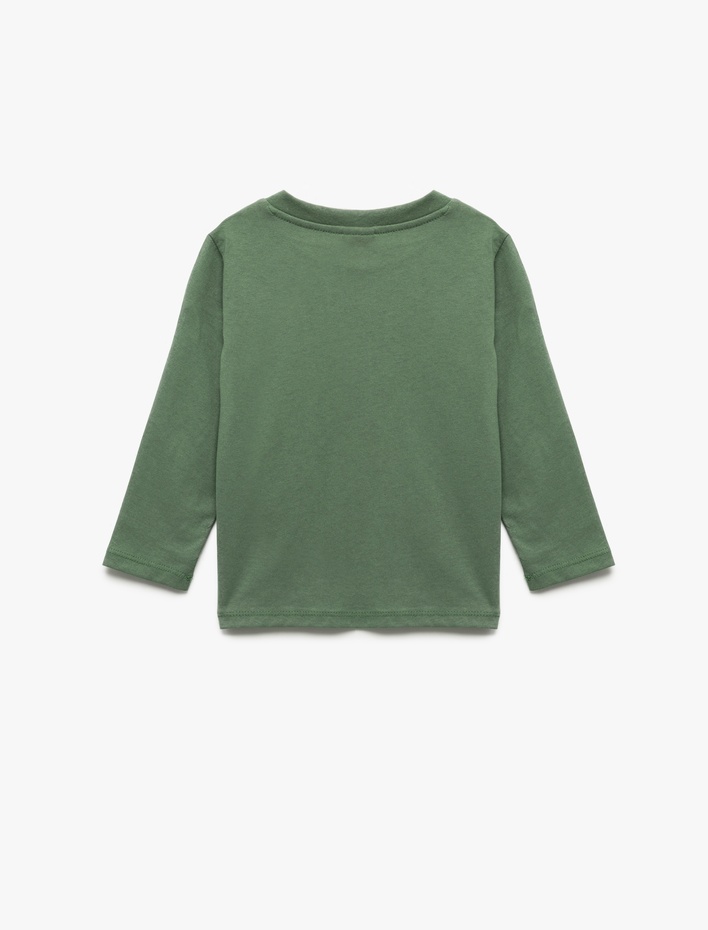 Erkek Bebek Uzun Kollu Bisiklet Yaka Baskılı Pamuklu Tişört