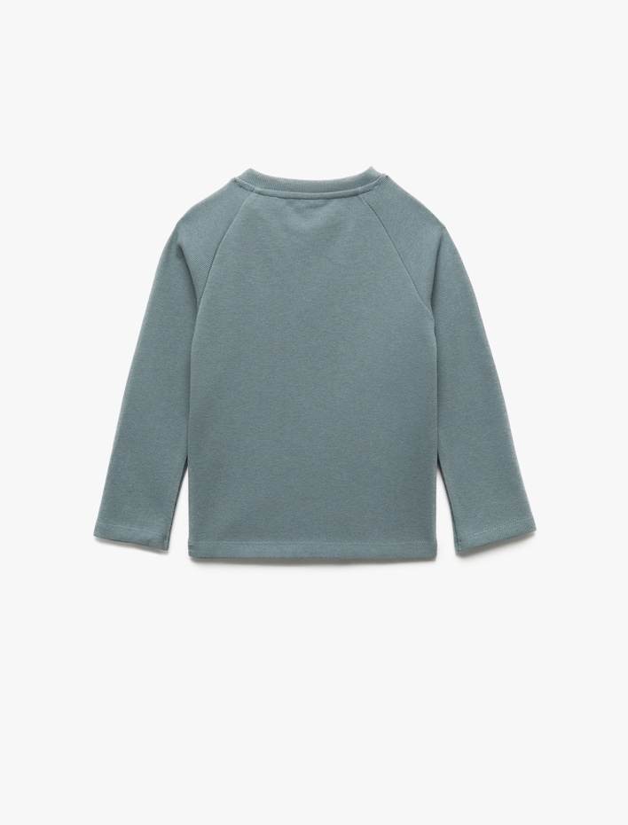 Erkek Bebek Pamuklu Düğmeli Uzun Reglan Kollu Bisiklet Yaka Sweatshirt