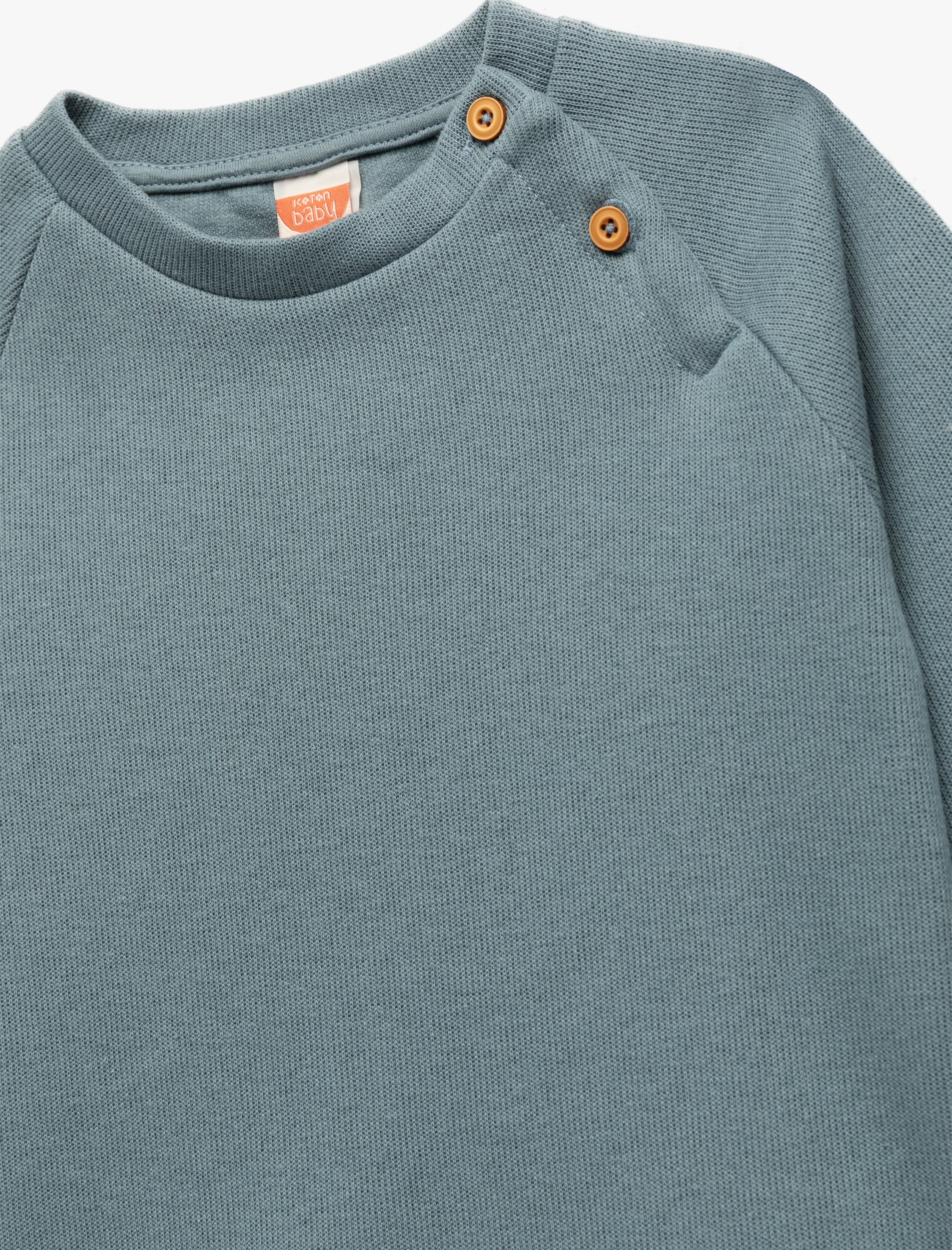  Erkek Bebek Pamuklu Düğmeli Uzun Reglan Kollu Bisiklet Yaka Sweatshirt