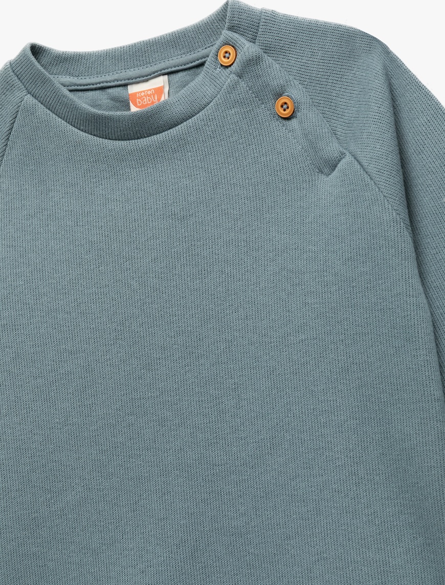  Erkek Bebek Düğmeli Uzun Kollu Bisiklet Yaka Sweatshirt