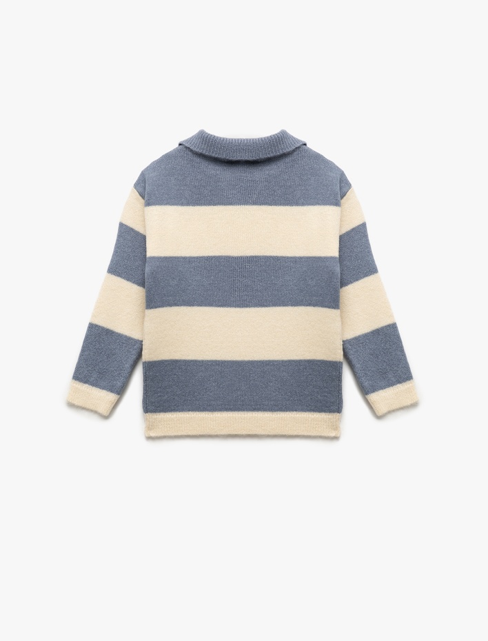 Erkek Bebek Uzun Kollu Çizgili Polo Yaka Triko Kazak