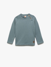 Düğmeli Uzun Kollu Bisiklet Yaka Sweatshirt