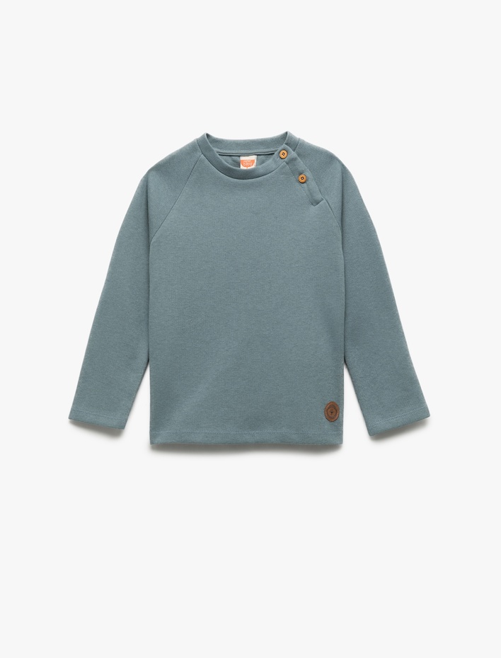 Erkek Bebek Pamuklu Düğmeli Uzun Kollu Bisiklet Yaka Sweatshirt