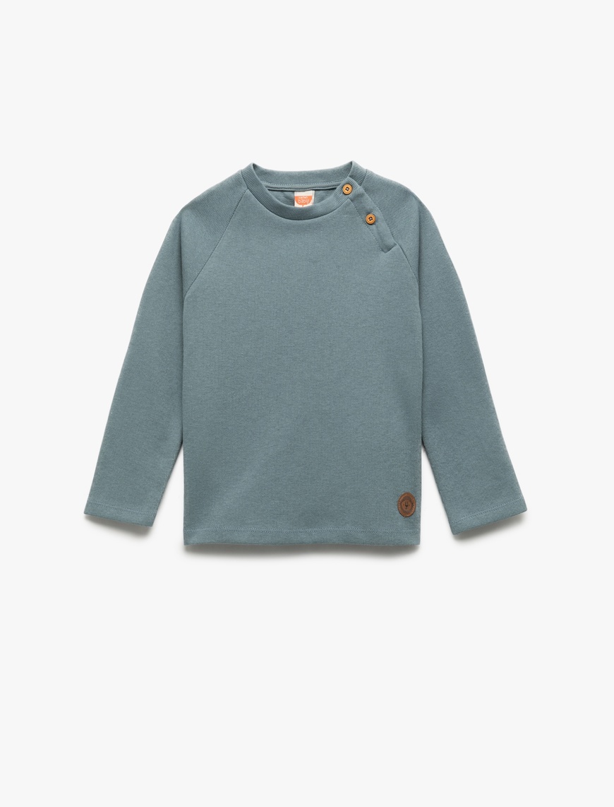  Erkek Bebek Düğmeli Uzun Kollu Bisiklet Yaka Sweatshirt