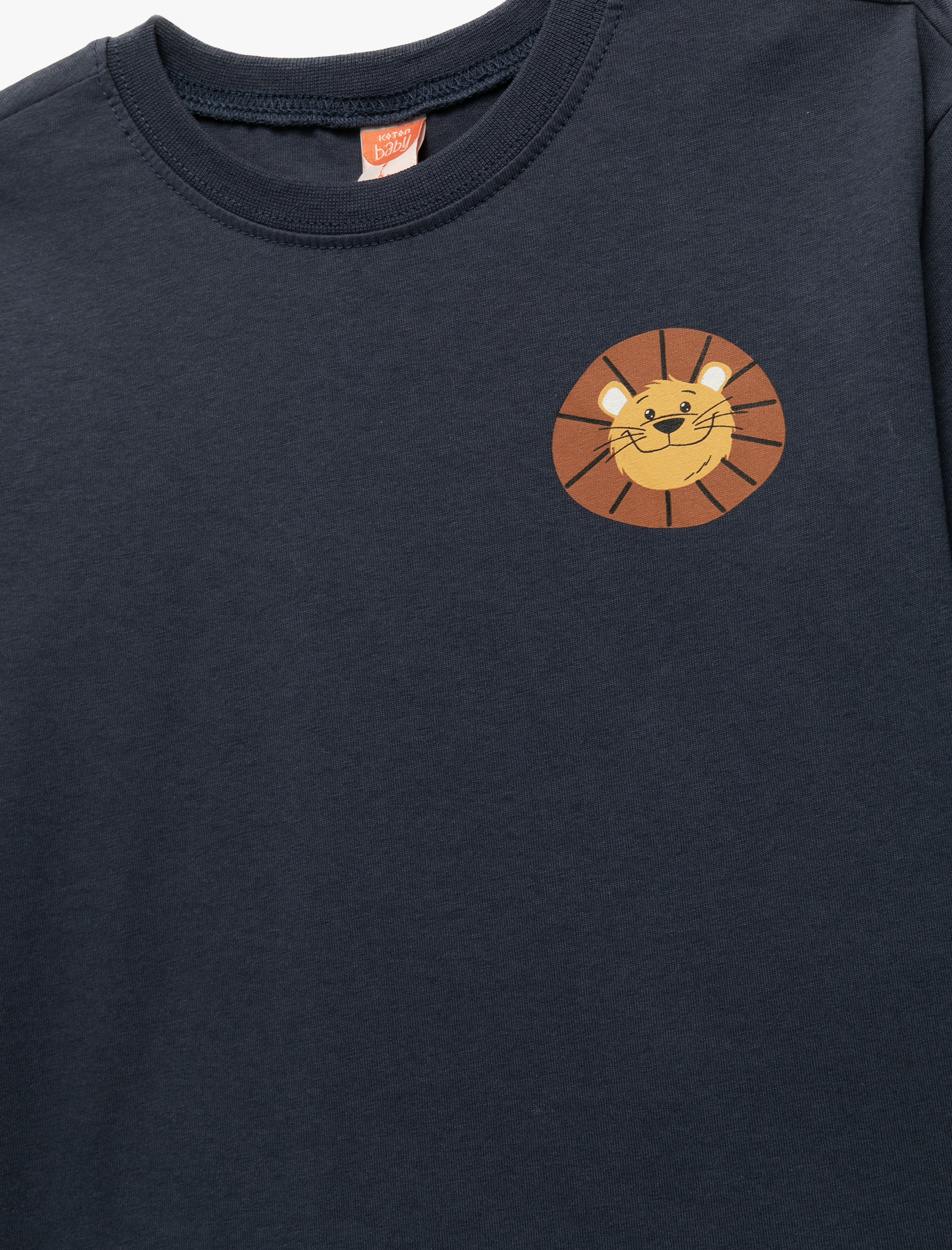  Erkek Bebek Pamuklu Uzun Kollu Bisiklet Yaka Aslan Baskılı Tişört