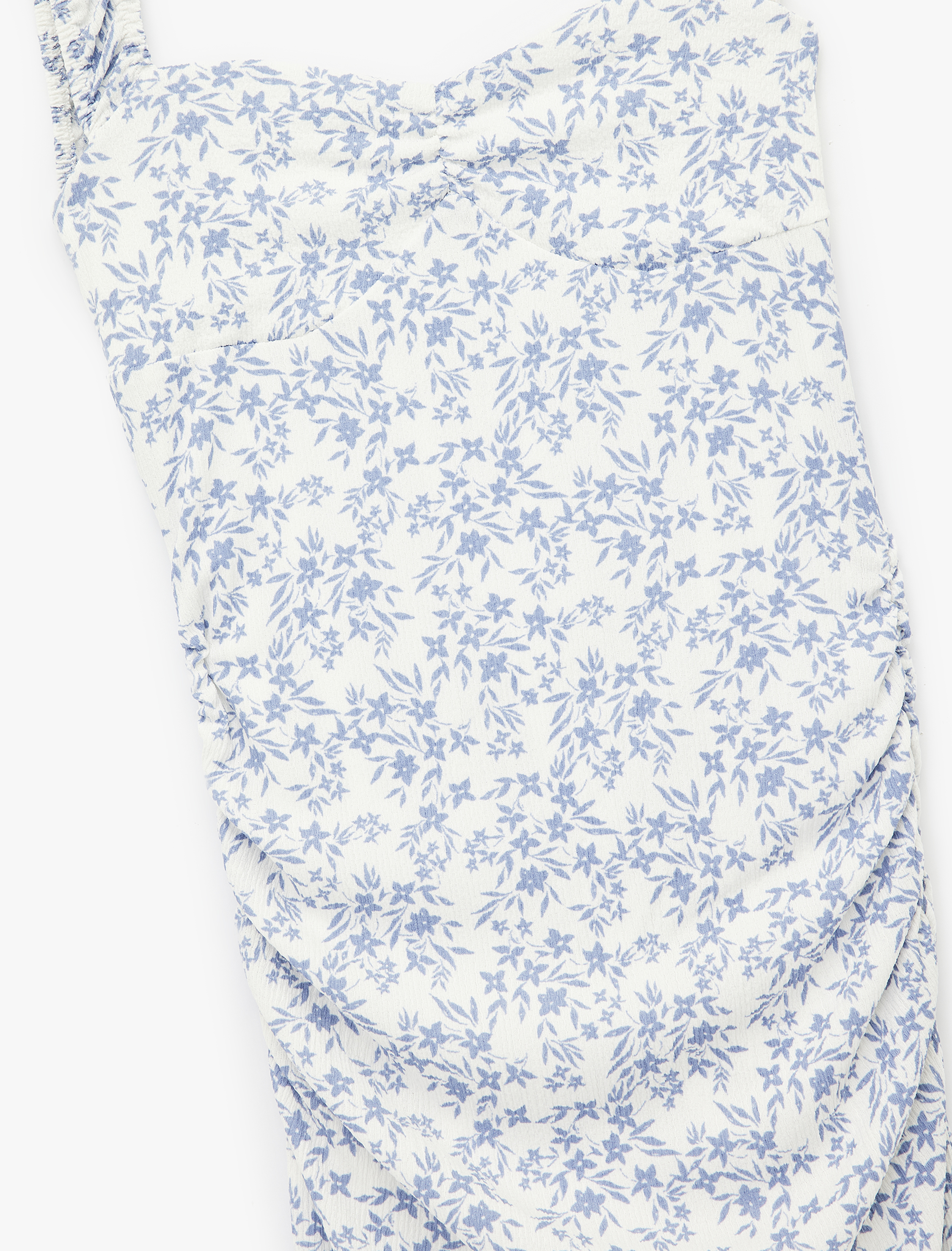   Kalp Yaka Kısa Kollu Sırt Detaylı Çiçekli Yırtmaçlı Slim Fit Maxi Elbise