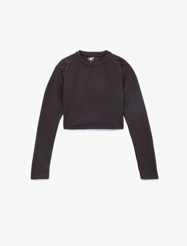  Slim Fit Uzun Kollu Bisiklet Yaka Crop Spor Tişört
