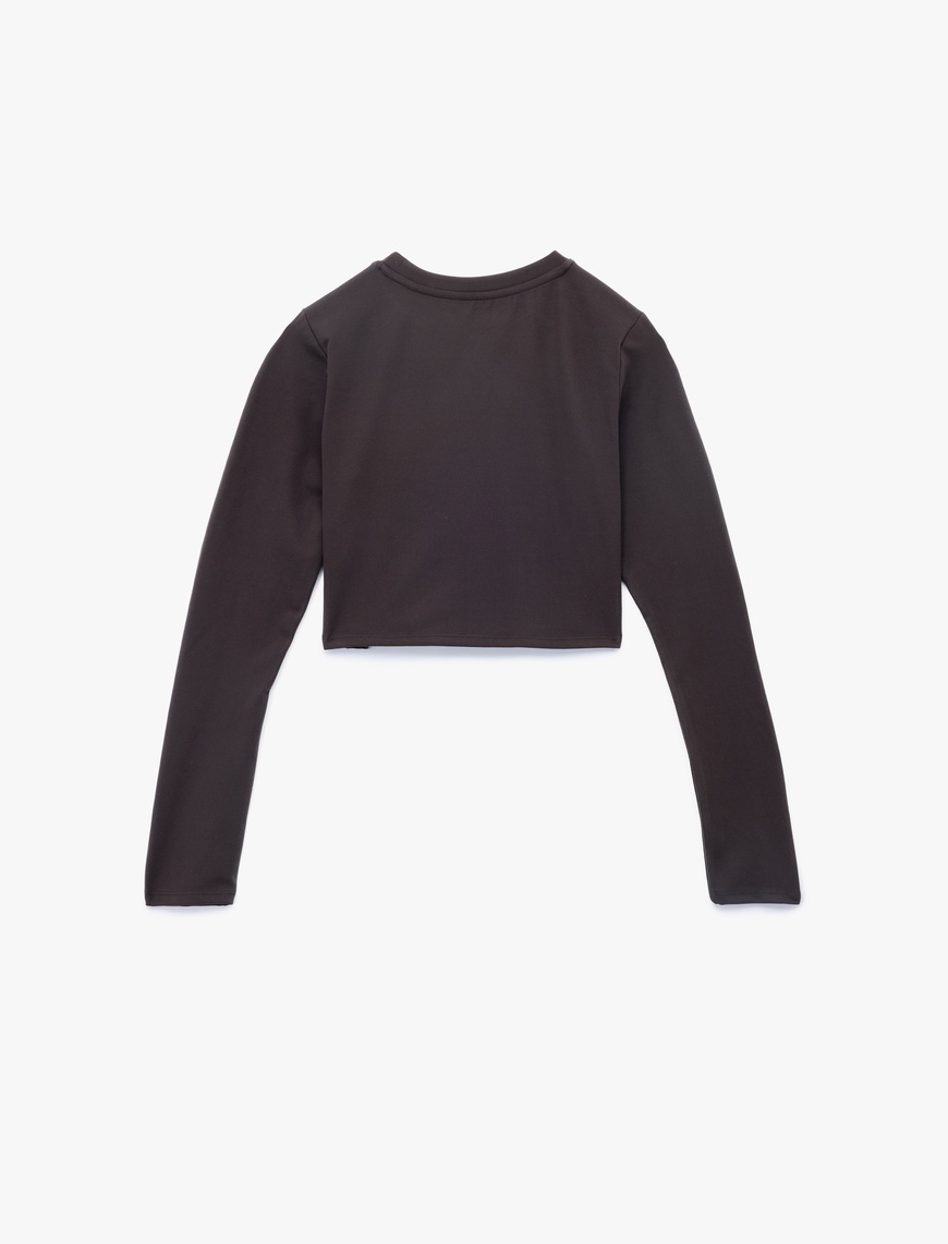   Slim Fit Uzun Kollu Bisiklet Yaka Crop Spor Tişört