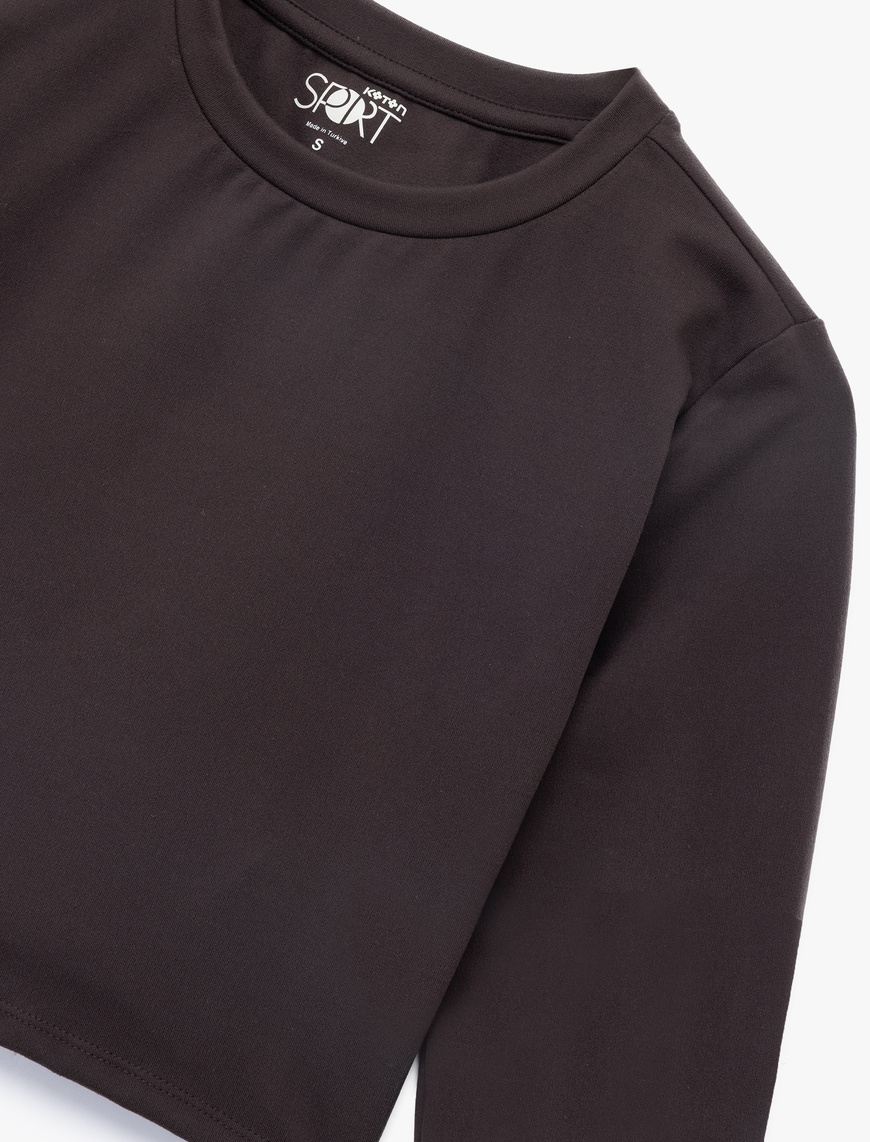   Slim Fit Uzun Kollu Bisiklet Yaka Crop Spor Tişört