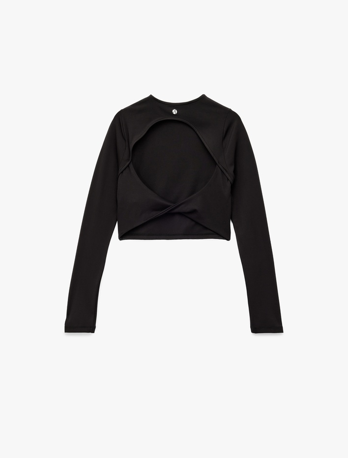  Slim Fit Sırt Detaylı Uzun Kollu Bisiklet Yaka Spor Tişört