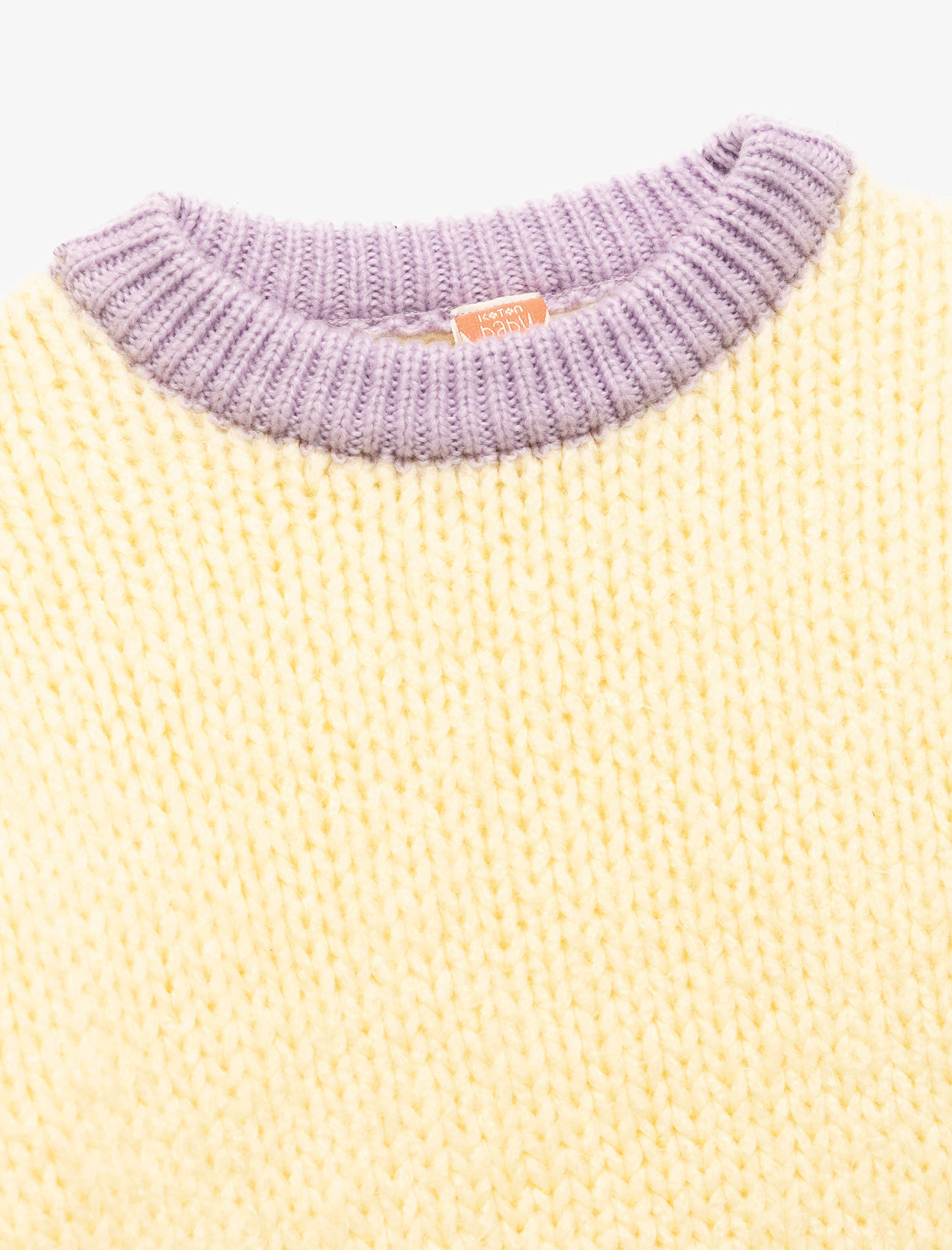  Kız Bebek Uzun Kollu Bisiklet Yaka Renk Bloklu Triko Kazak