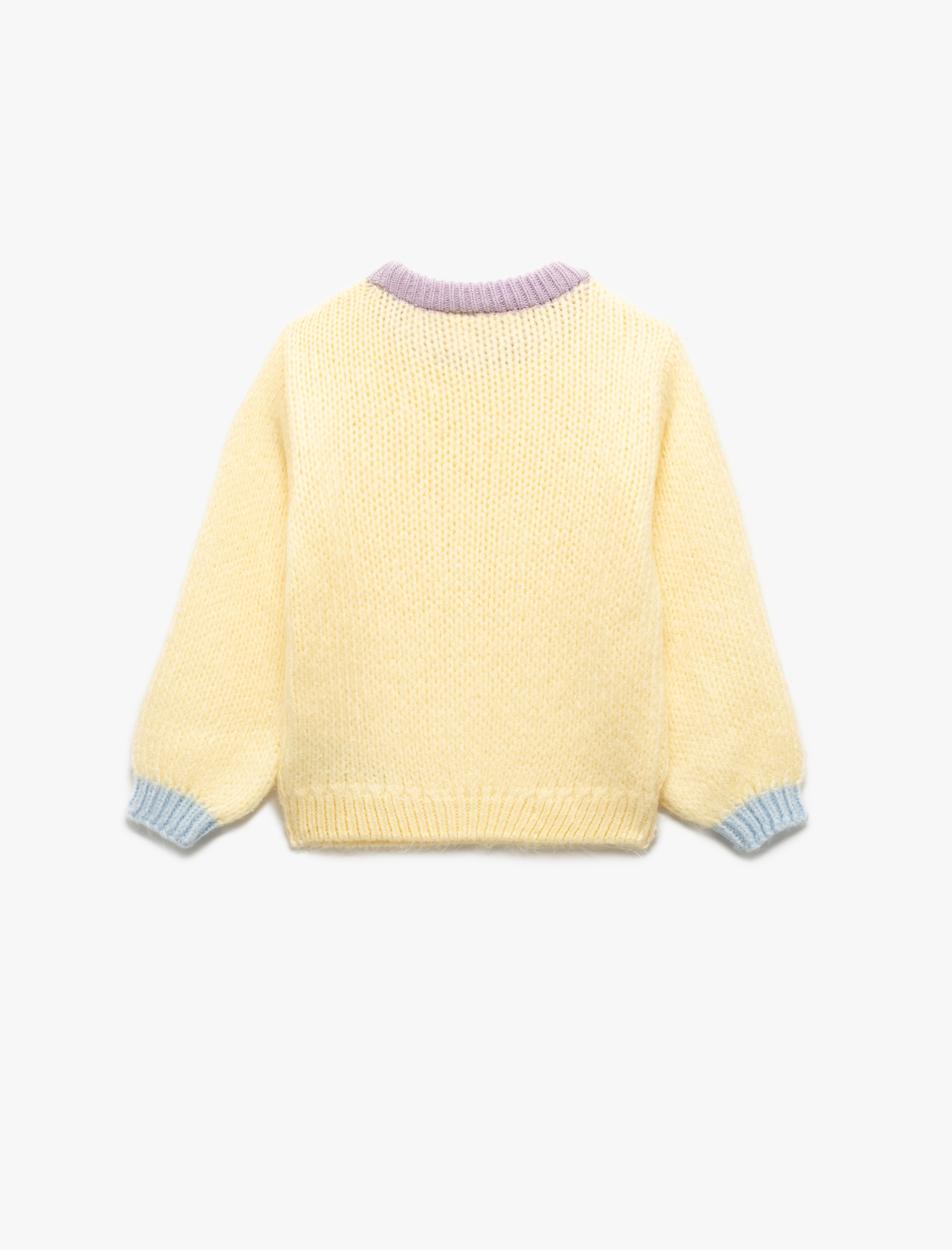  Kız Bebek Uzun Kollu Bisiklet Yaka Renk Bloklu Triko Kazak