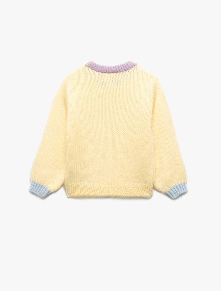 Kız Bebek Uzun Kollu Bisiklet Yaka Renk Bloklu Triko Kazak