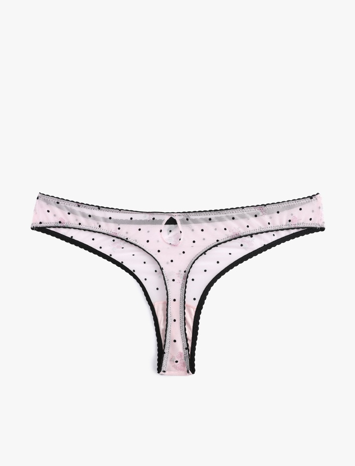  Kurdele Detaylı Puantiyeli Tül String Külot