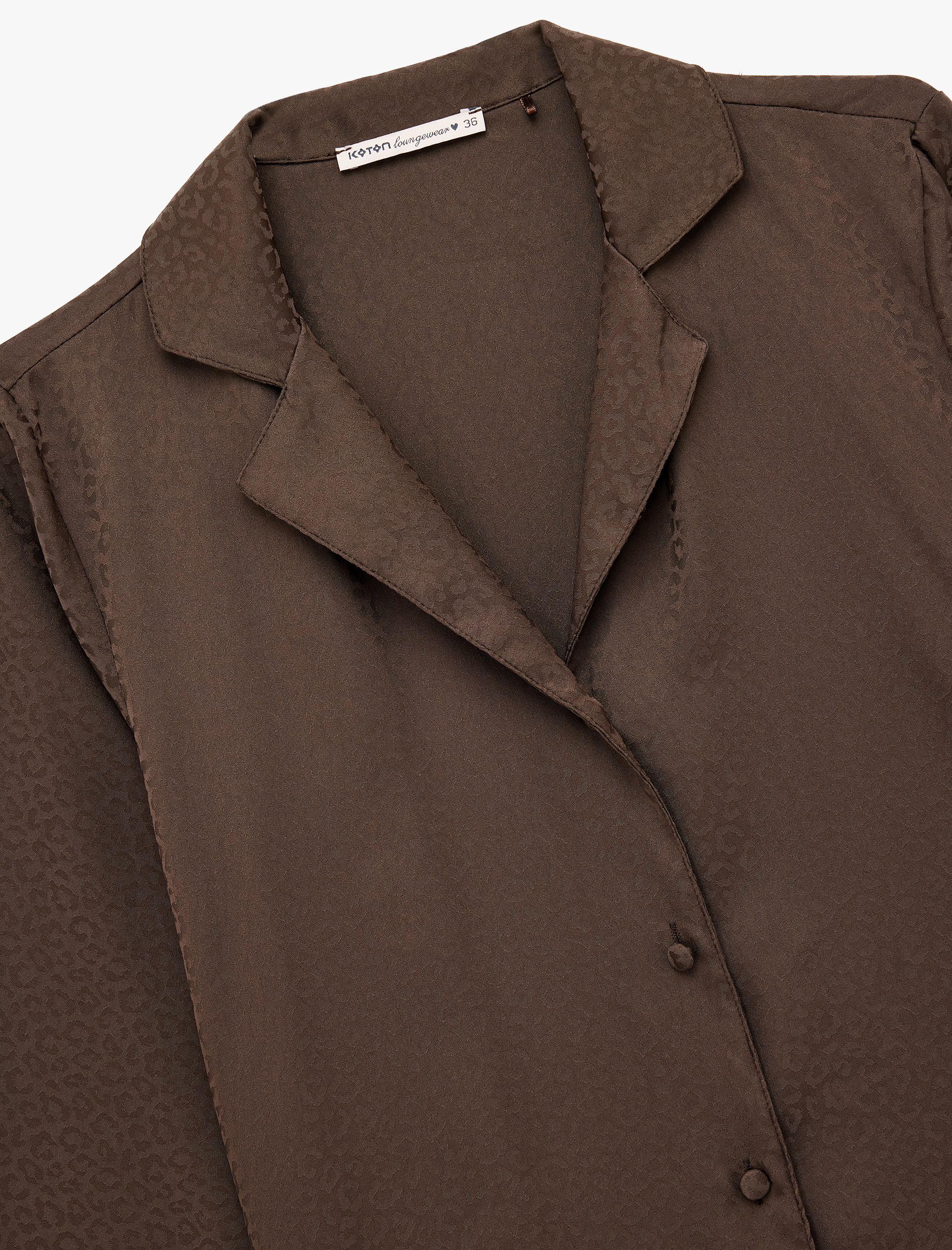   Rahat Kalıp Uzun Kollu Gömlek Yaka Saten Pijama Üstü