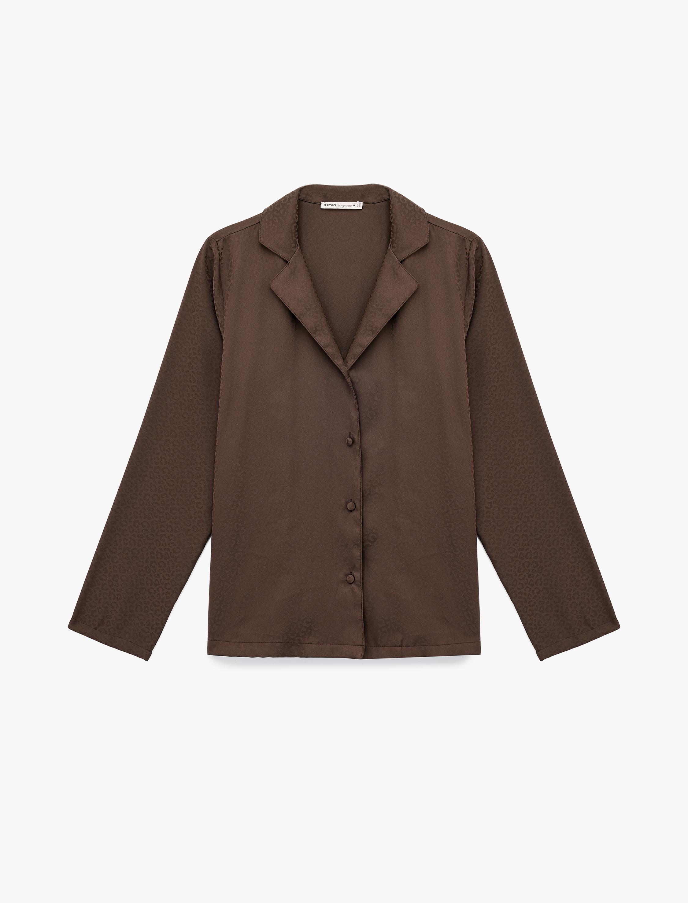   Rahat Kalıp Uzun Kollu Gömlek Yaka Saten Pijama Üstü