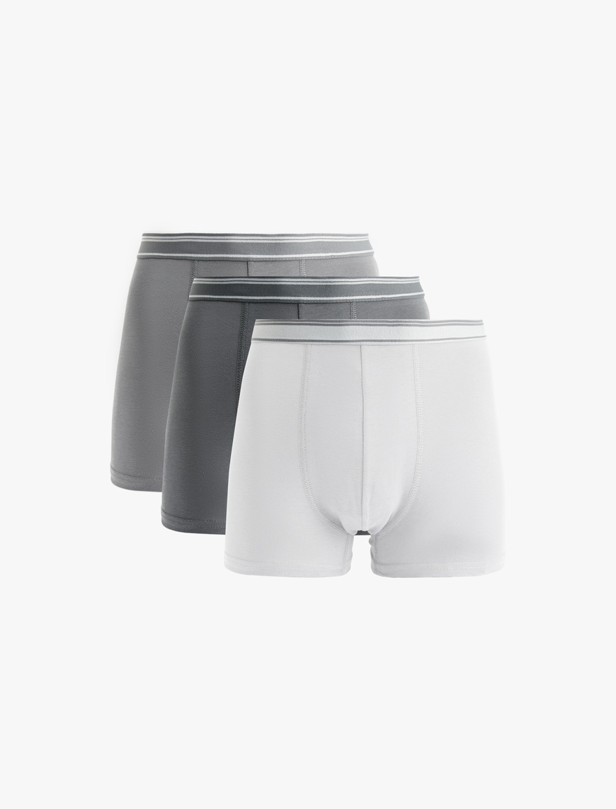  Pamuklu Basic Çizgili Lastik Detaylı 3'lü Boxer Set